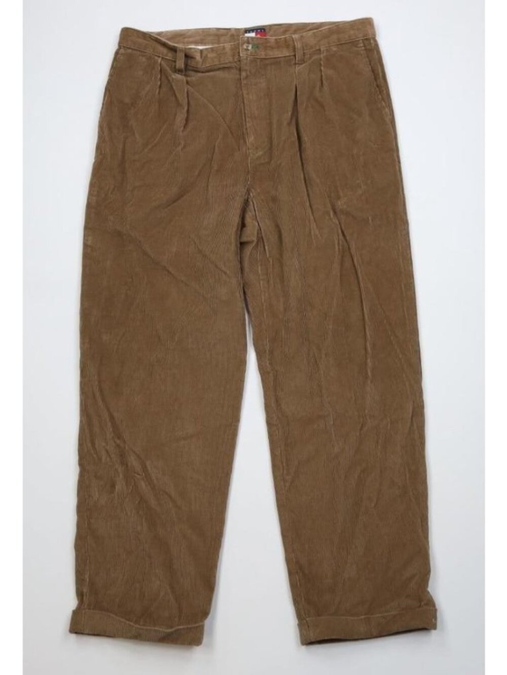 Vintage 90s Tommy Hilfiger Mens 38x30 Faded Corduroy Wide Leg Chino Pants Beige